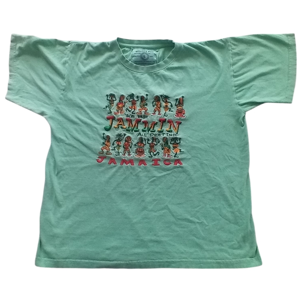 JAMAICA Exclusive Wear Short Sleeve Authentic Jamaican T-shirt, Green,Size Large